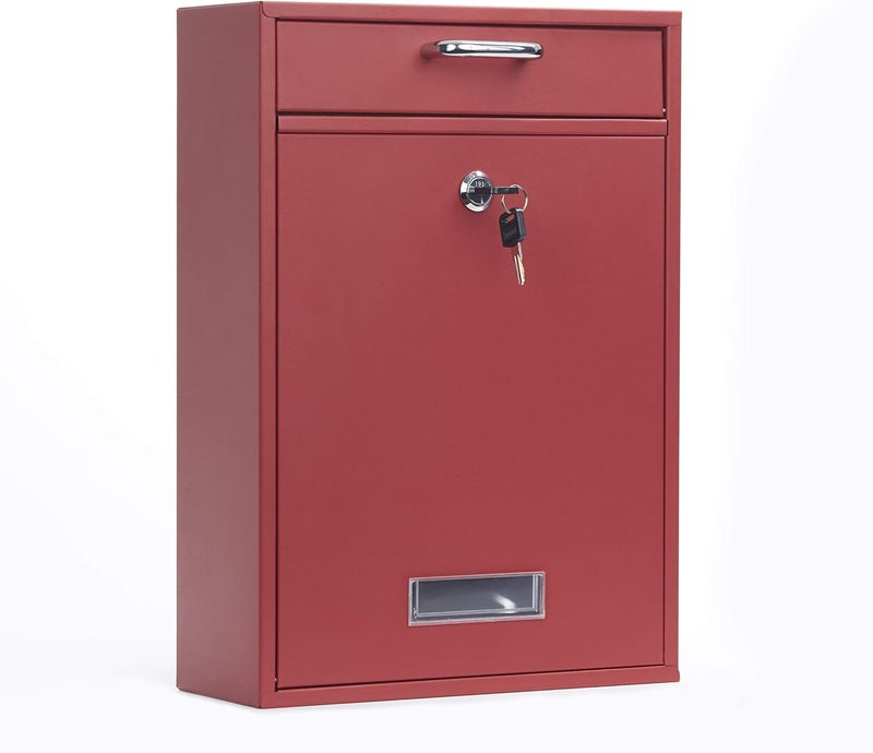 Yulli Wall Mounted Locking Vertical Dropbox Mailbox - Safe and Secure | Made with Galvanized Steel (Large, Red) - Image 2